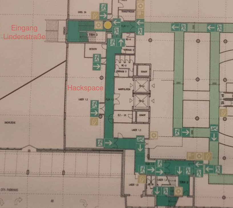 Auszug der Flucht- und Rettungswege für die 1. Etage
